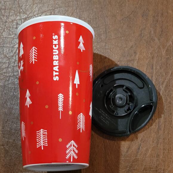 2018 Starbucks 12oz travel mug ceramic tumbler red forrest holiday christmas - Picture 6 of 12